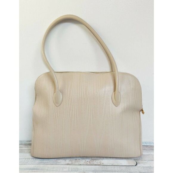 XL MCM MUNCHEN D8848 TEXTURED IVORY GENUINE LEATHER TOTE SHOULDER BAG HANDBAG - Picture 6 of 11